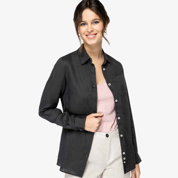 Spasso Ladies Long Sleeve Linen Shirt Thumbnail