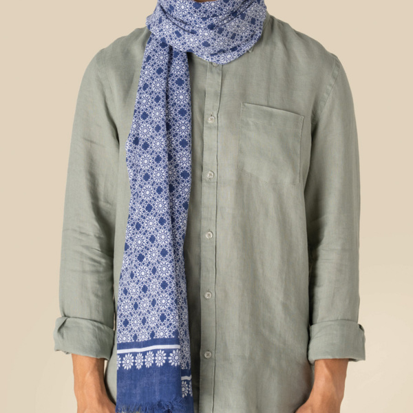 Spasso Blue Floral Mosaic Scarf Thumbnail