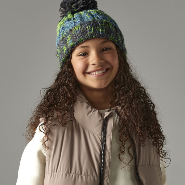 Infant/junior corkscrew pom pom beanie Thumbnail